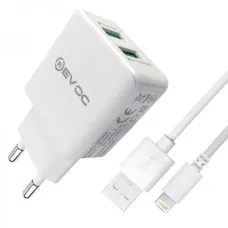 Мережевий зарядний пристрій EVOC 2USB Travel Charger 2.4A (3204M) + Lightning White