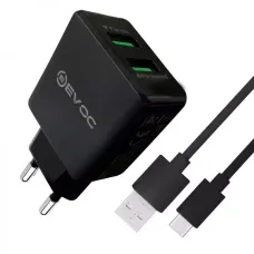Мережевий зарядний пристрій EVOC 2USB Travel Charger 2.4A (3204M) + Type C Black