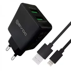 Мережевий зарядний пристрій EVOC 2USB Travel Charger 2.4A (3204M) + Lightning Black
