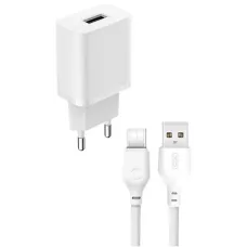 Мережевий зарядний пристрій XO L99 2.4A 1USB + Type-C White