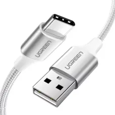 Кабель UGREEN US288 USB 2.0 AM-Type-C M, 2 м, 3.0A, (18W) Nickel Plating Aluminum Braid Білий
